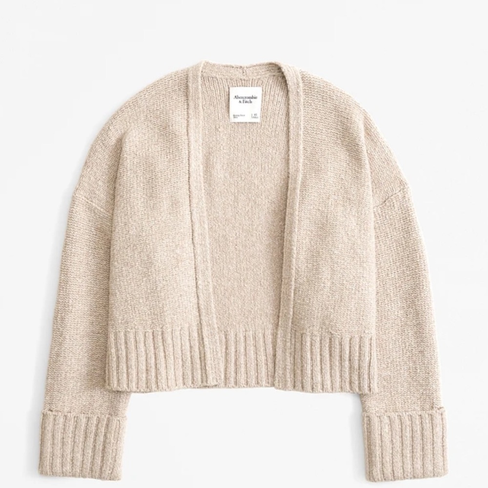 Abercrombie & Fitch Cropped Open-Front Cardigan - Light Beige